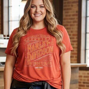 🧡 HARLEY-DAVIDSON Scottsdale Ruched T-Shirt - Burnt Orange - Women's XL 🧡